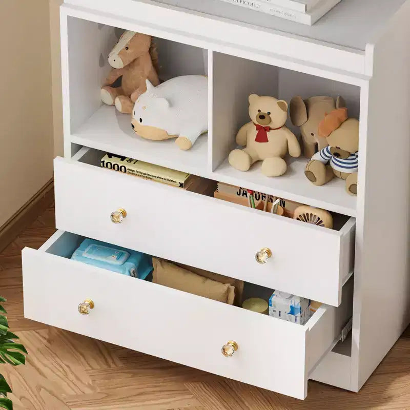 Baby Changing Table, Modern 2-Drawer Nursery Dresser with Changing Pad for Kids Room