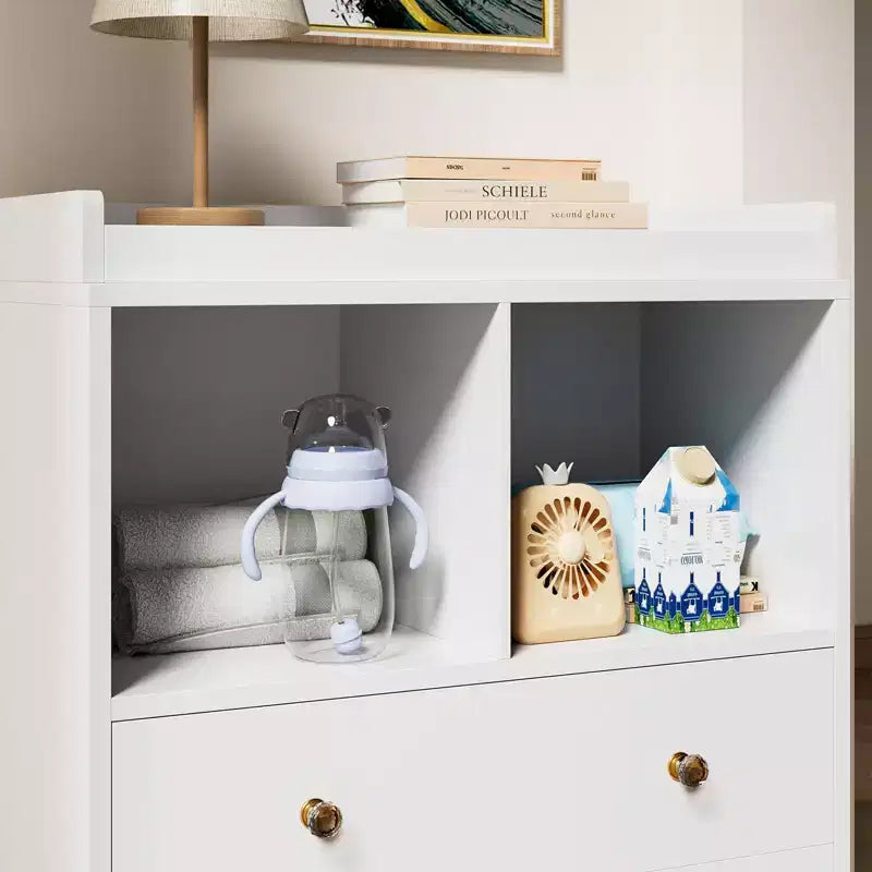 Baby Changing Table, Modern 2-Drawer Nursery Dresser with Changing Pad for Kids Room