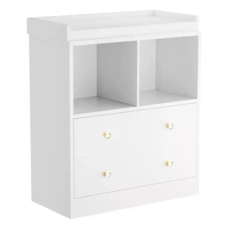 Baby Changing Table, Modern 2-Drawer Nursery Dresser with Changing Pad for Kids Room
