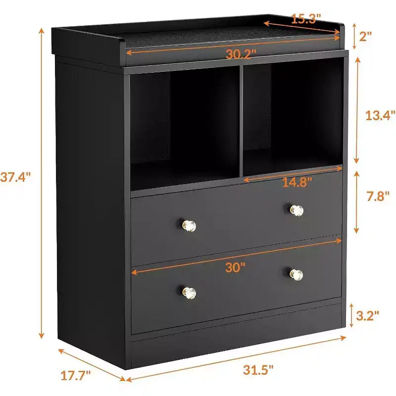 Baby Changing Table, Modern 2-Drawer Nursery Dresser with Changing Pad for Kids Room