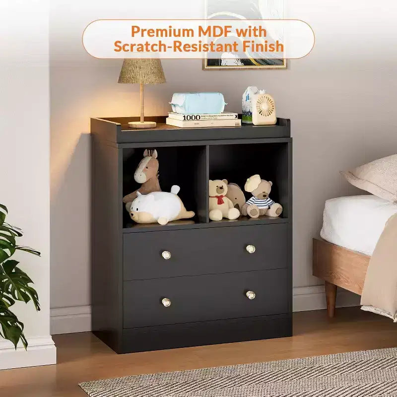 Baby Changing Table, Modern 2-Drawer Nursery Dresser with Changing Pad for Kids Room