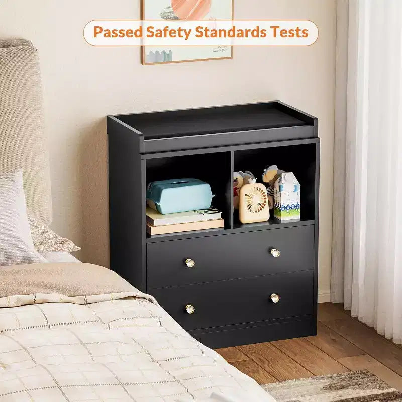 Baby Changing Table, Modern 2-Drawer Nursery Dresser with Changing Pad for Kids Room