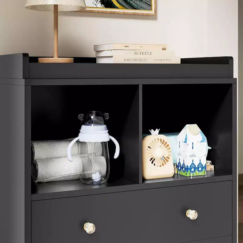 Baby Changing Table, Modern 2-Drawer Nursery Dresser with Changing Pad for Kids Room
