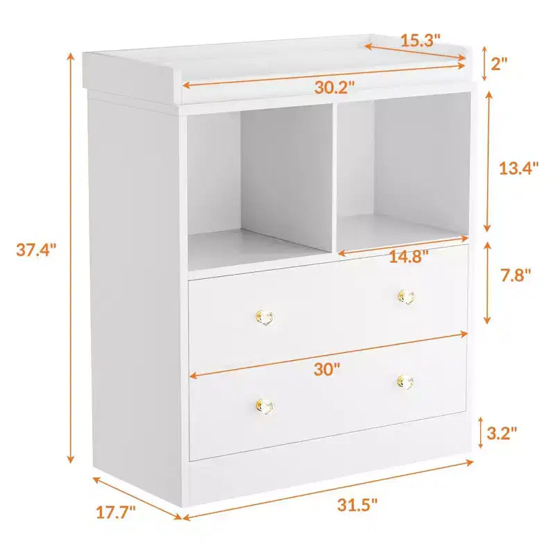 Baby Changing Table, Modern 2-Drawer Nursery Dresser with Changing Pad for Kids Room