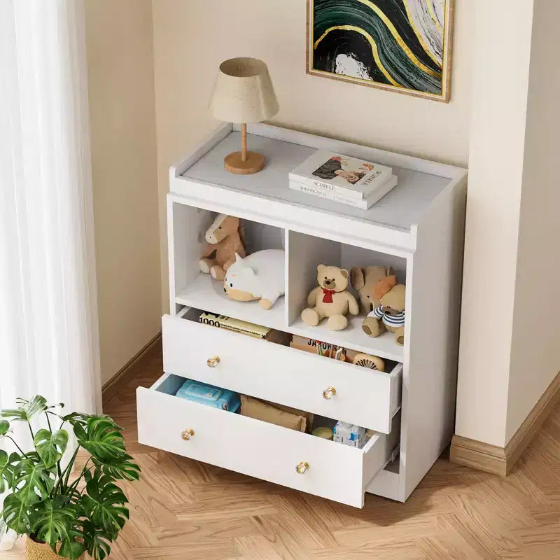 Baby Changing Table, Modern 2-Drawer Nursery Dresser with Changing Pad for Kids Room