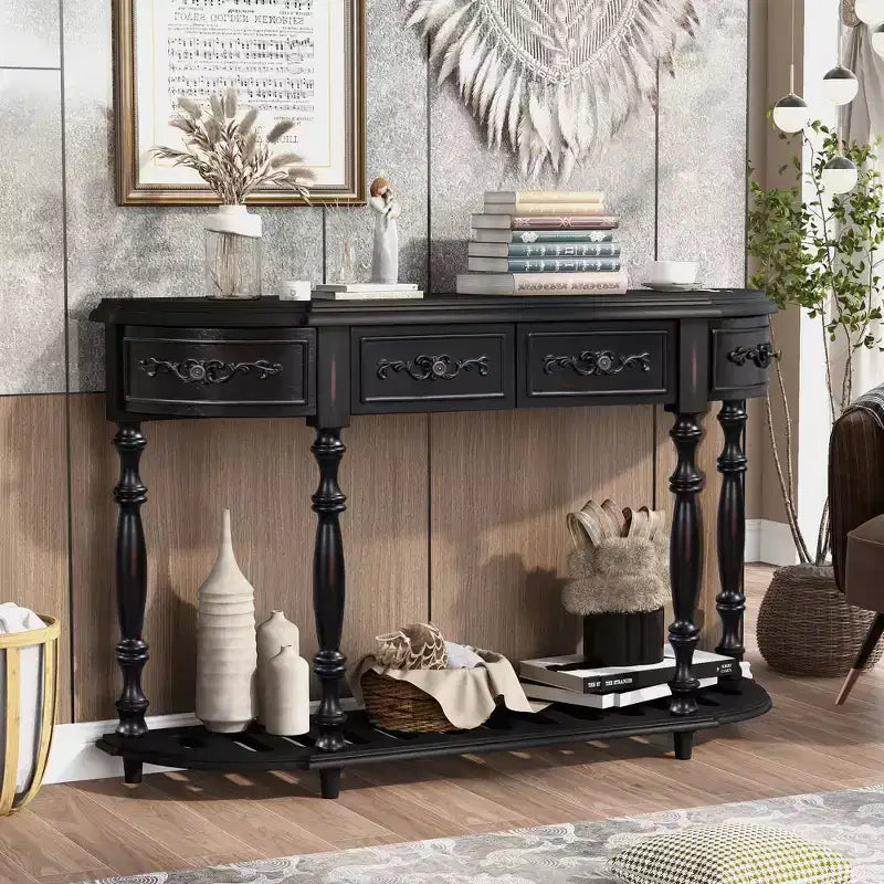 52 Inch Modern Curved Console Table with 4 Drawers and 1 Shelf for Living Room, Hallway
