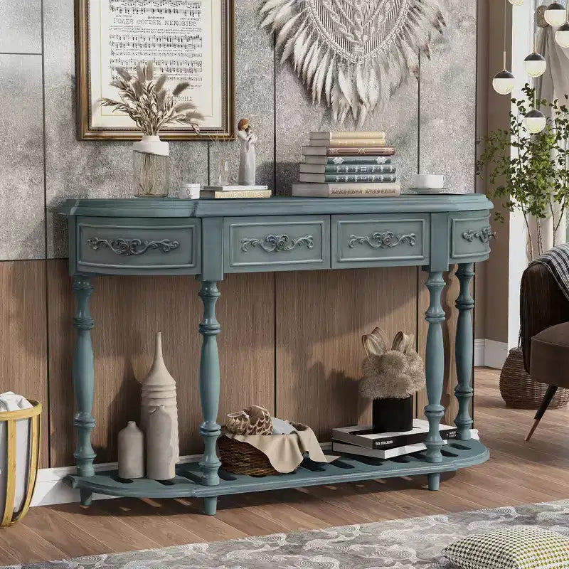52 Inch Modern Curved Console Table with 4 Drawers and 1 Shelf for Living Room, Hallway