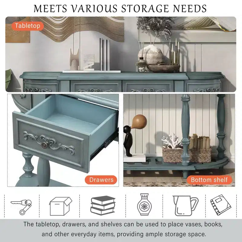 52 Inch Modern Curved Console Table with 4 Drawers and 1 Shelf for Living Room, Hallway