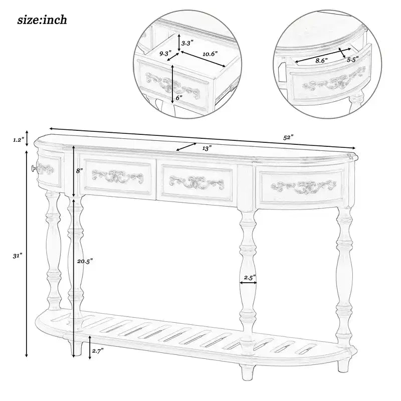 52 Inch Modern Curved Console Table with 4 Drawers and 1 Shelf for Living Room, Hallway
