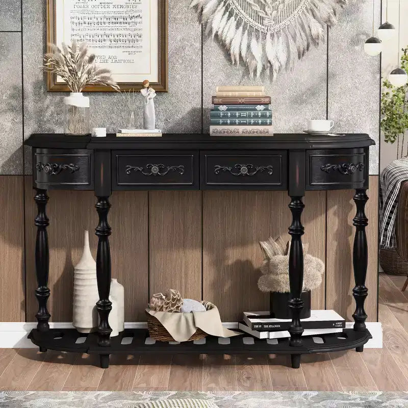 52 Inch Modern Curved Console Table with 4 Drawers and 1 Shelf for Living Room, Hallway