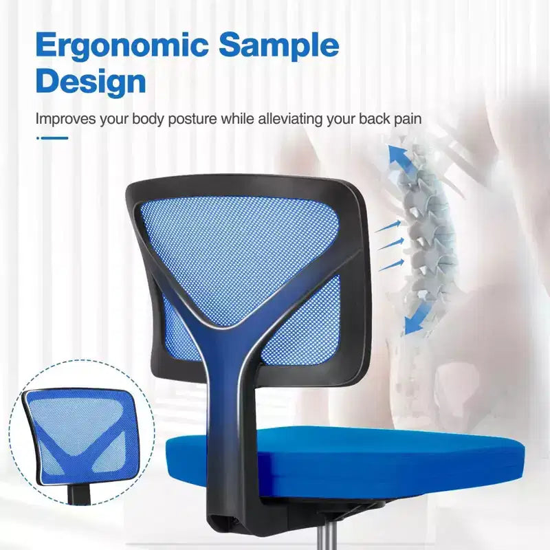 Low-Back Armless Mesh Office Chair with Lumbar Support, Adjustable Height Desk Chair for Study, Reading Room, Office