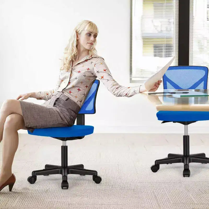 Low-Back Armless Mesh Office Chair with Lumbar Support, Adjustable Height Desk Chair for Study, Reading Room, Office