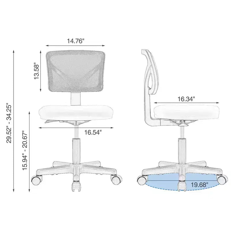 Low-Back Armless Mesh Office Chair with Lumbar Support, Adjustable Height Desk Chair for Study, Reading Room, Office