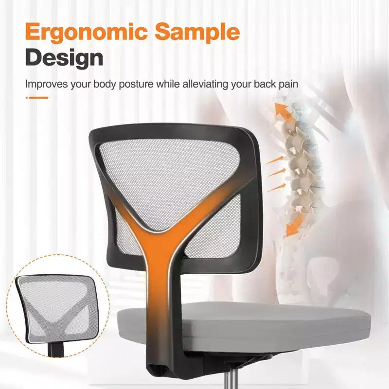 Low-Back Armless Mesh Office Chair with Lumbar Support, Adjustable Height Desk Chair for Study, Reading Room, Office