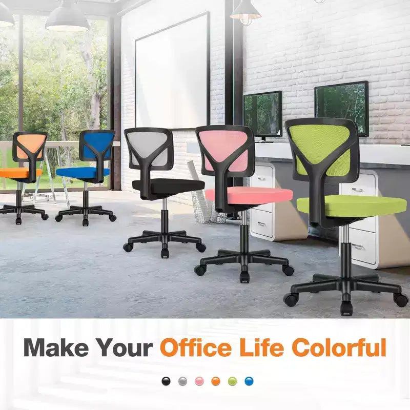 Low-Back Armless Mesh Office Chair with Lumbar Support, Adjustable Height Desk Chair for Study, Reading Room, Office