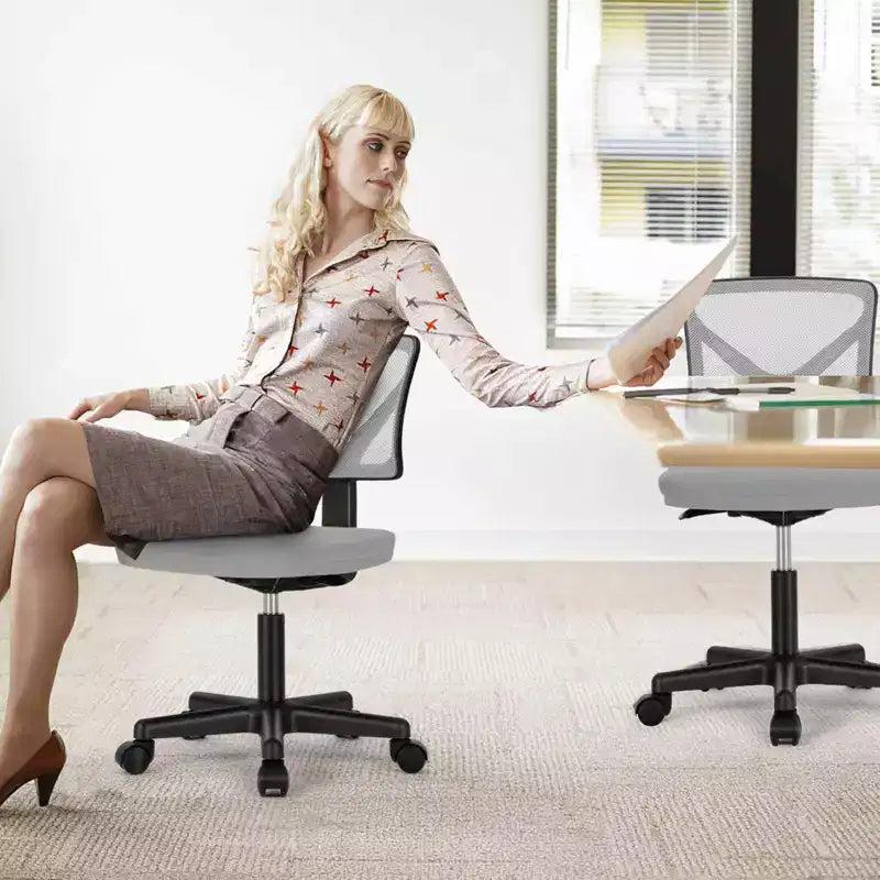 Low-Back Armless Mesh Office Chair with Lumbar Support, Adjustable Height Desk Chair for Study, Reading Room, Office
