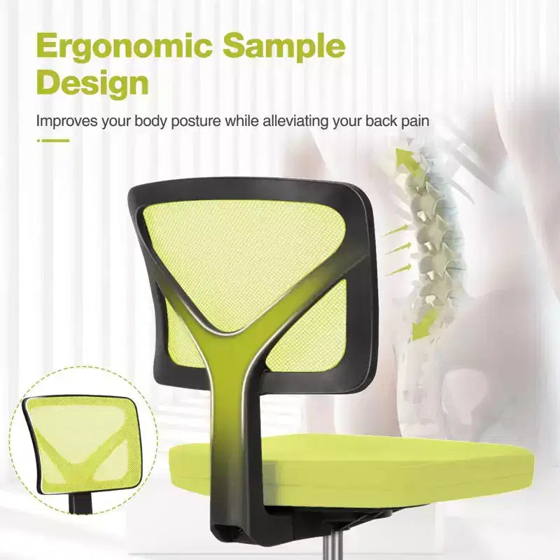 Low-Back Armless Mesh Office Chair with Lumbar Support, Adjustable Height Desk Chair for Study, Reading Room, Office