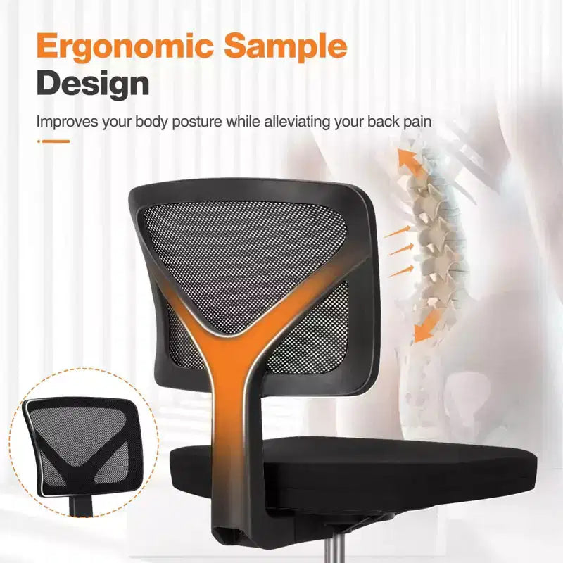 Low-Back Armless Mesh Office Chair with Lumbar Support, Adjustable Height Desk Chair for Study, Reading Room, Office