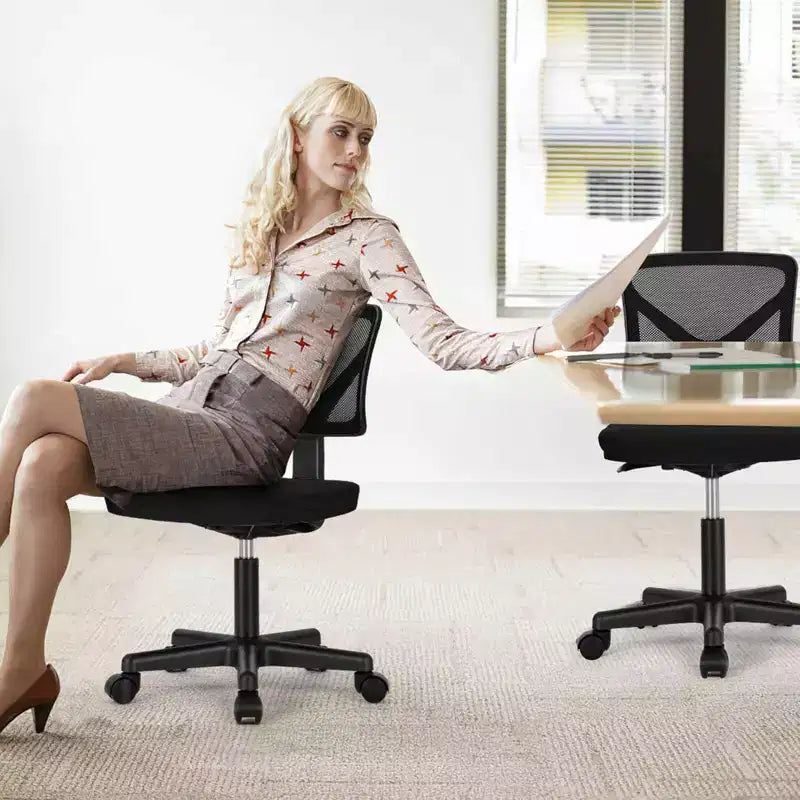 Low-Back Armless Mesh Office Chair with Lumbar Support, Adjustable Height Desk Chair for Study, Reading Room, Office