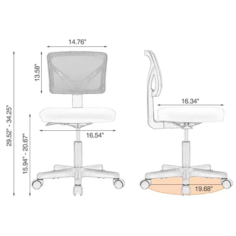 Low-Back Armless Mesh Office Chair with Lumbar Support, Adjustable Height Desk Chair for Study, Reading Room, Office