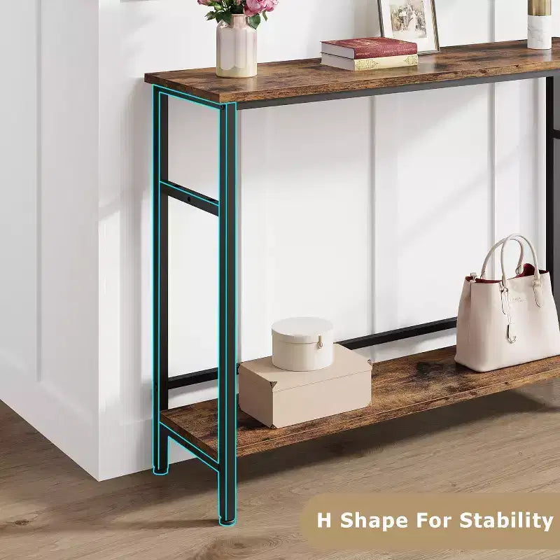 40 Inch Entryway Table, 2-Tier Industrial Console Sofa Table with Storage, Accent Table, for Entry, Hallway, Entrance, Foyer, U-Shaped Metal Frame
