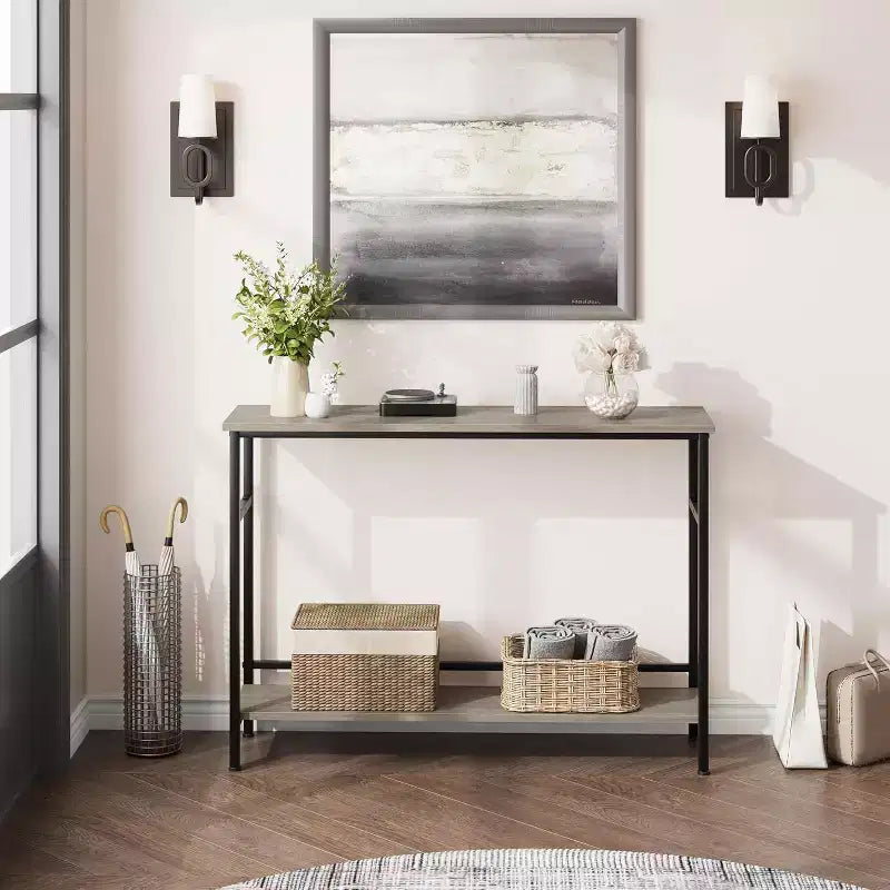40 Inch Entryway Table, 2-Tier Industrial Console Sofa Table with Storage, Accent Table, for Entry, Hallway, Entrance, Foyer, U-Shaped Metal Frame
