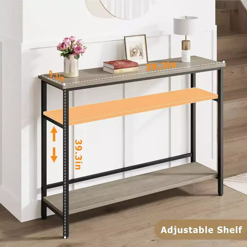 40 Inch Entryway Table, 2-Tier Industrial Console Sofa Table with Storage, Accent Table, for Entry, Hallway, Entrance, Foyer, U-Shaped Metal Frame