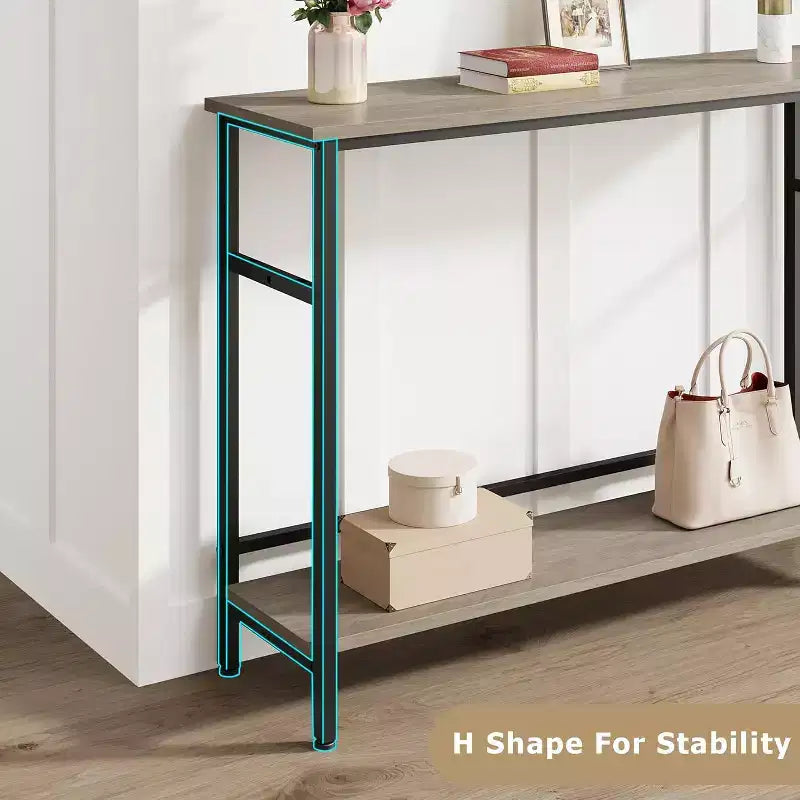40 Inch Entryway Table, 2-Tier Industrial Console Sofa Table with Storage, Accent Table, for Entry, Hallway, Entrance, Foyer, U-Shaped Metal Frame