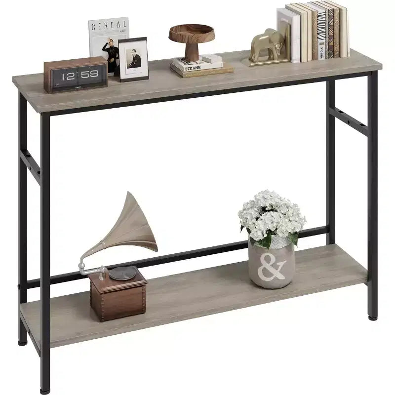 40 Inch Entryway Table, 2-Tier Industrial Console Sofa Table with Storage, Accent Table, for Entry, Hallway, Entrance, Foyer, U-Shaped Metal Frame