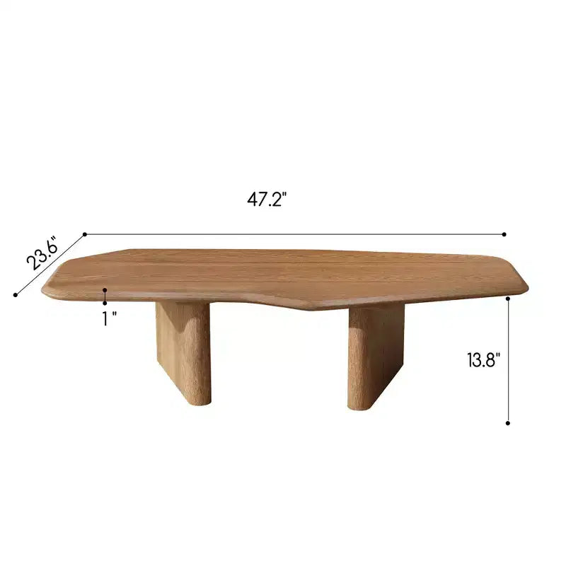 Rustic Wooden Irregular Coffee Table with Double Pedestal