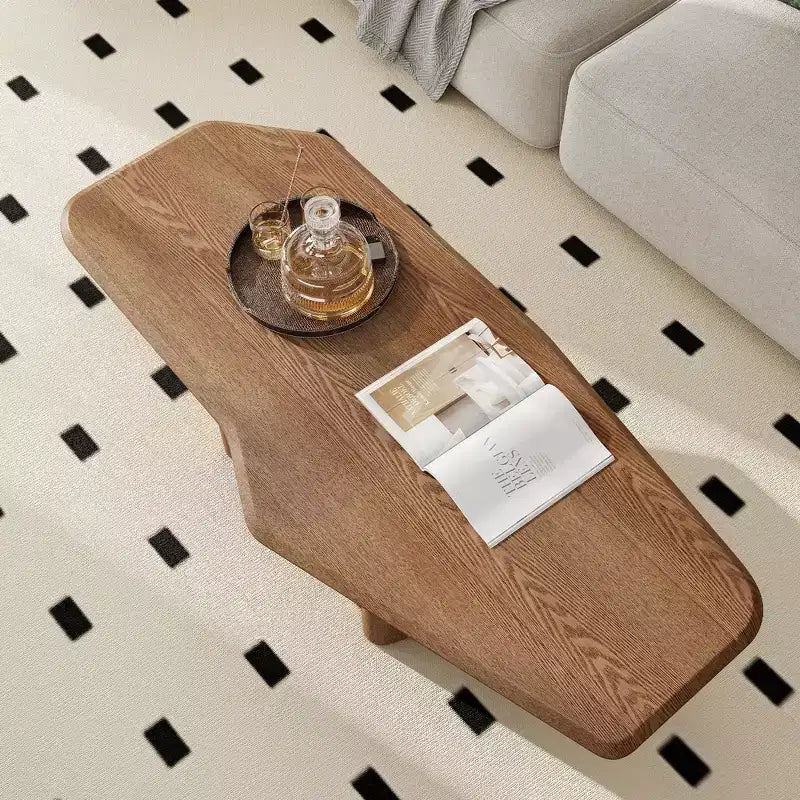 Rustic Wooden Irregular Coffee Table with Double Pedestal