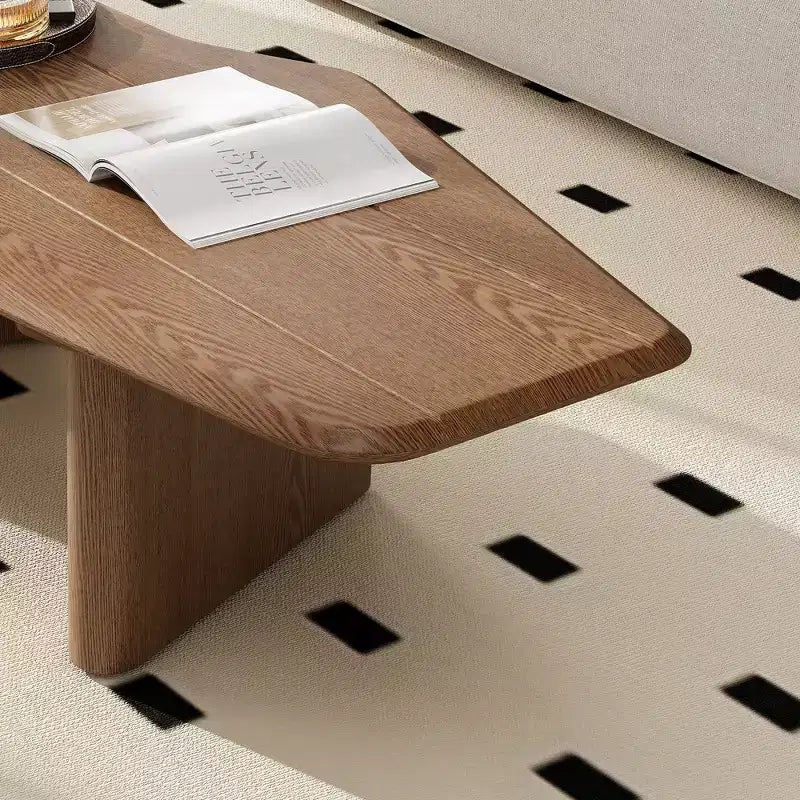Rustic Wooden Irregular Coffee Table with Double Pedestal