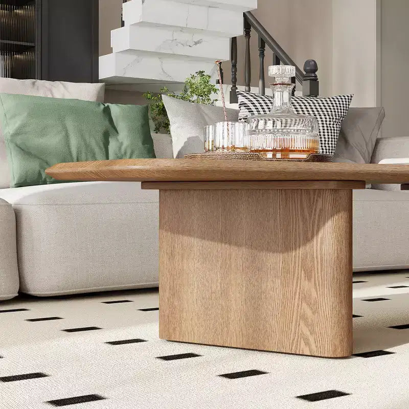 Rustic Wooden Irregular Coffee Table with Double Pedestal