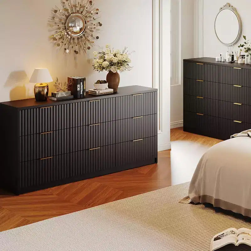 Modern Fluted 8/9-Drawer Dresser for Bedroom, Storage Organizer for Living Room, Hallway & Entryway, White/Black/Natural Oak
