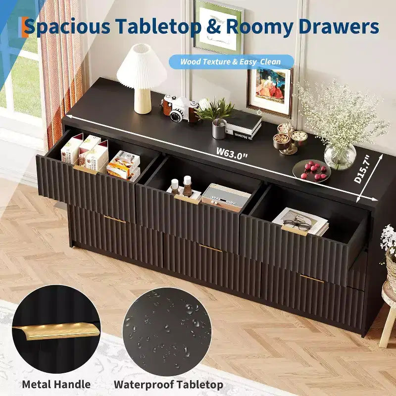 Modern Fluted 8/9-Drawer Dresser for Bedroom, Storage Organizer for Living Room, Hallway & Entryway, White/Black/Natural Oak