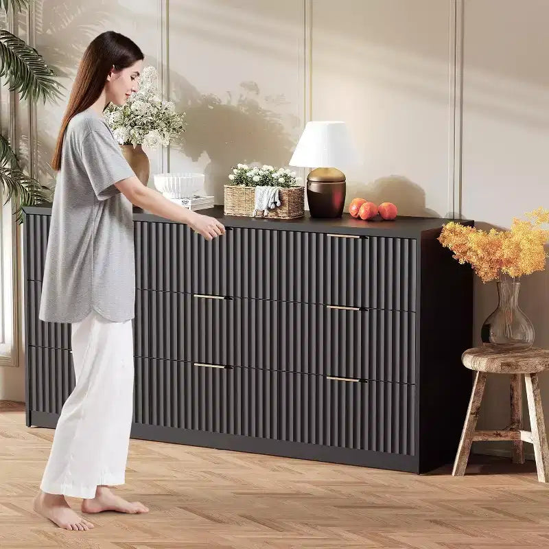 Modern Fluted 8/9-Drawer Dresser for Bedroom, Storage Organizer for Living Room, Hallway & Entryway, White/Black/Natural Oak