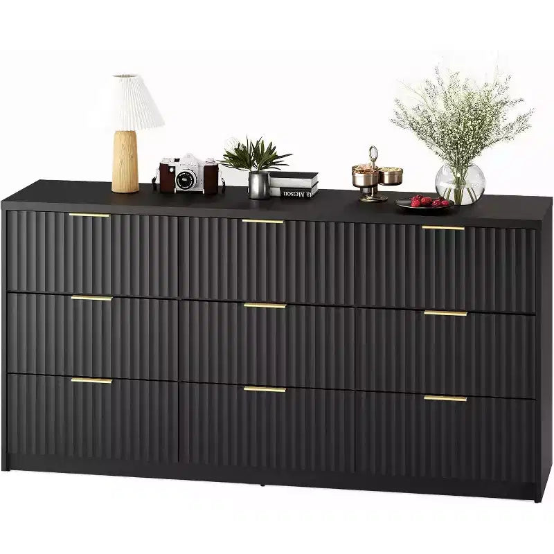 Modern Fluted 8/9-Drawer Dresser for Bedroom, Storage Organizer for Living Room, Hallway & Entryway, White/Black/Natural Oak