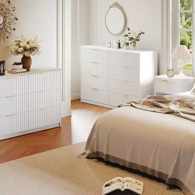 Modern Fluted 8/9-Drawer Dresser for Bedroom, Storage Organizer for Living Room, Hallway & Entryway, White/Black/Natural Oak