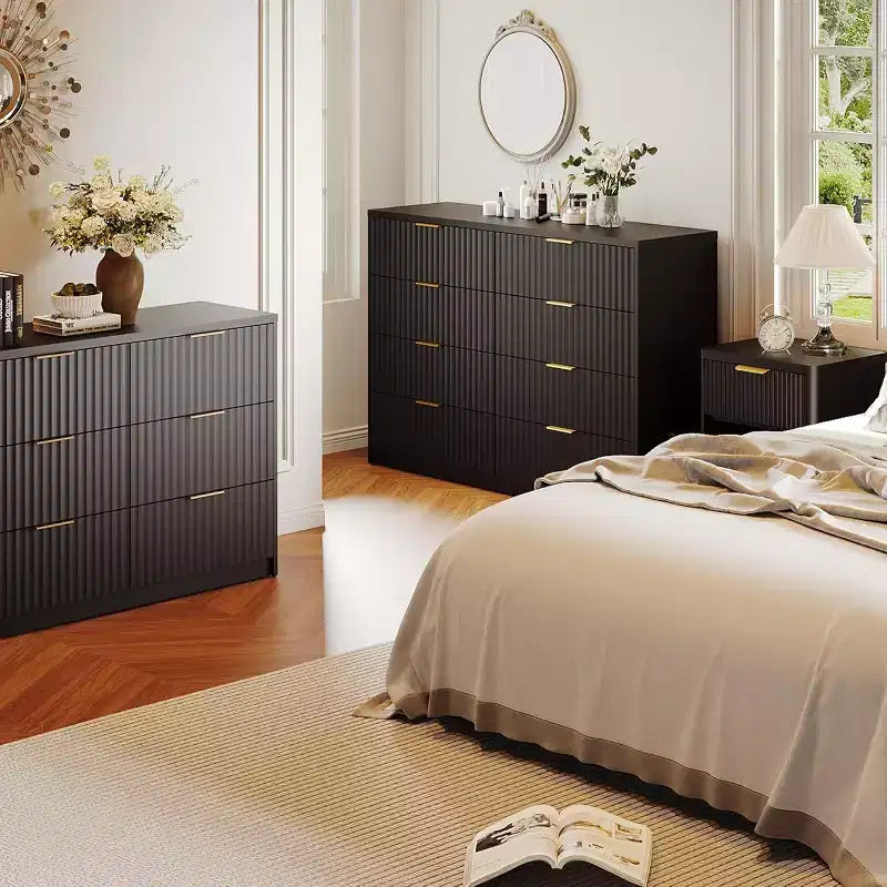 Modern Fluted 8/9-Drawer Dresser for Bedroom, Storage Organizer for Living Room, Hallway & Entryway, White/Black/Natural Oak