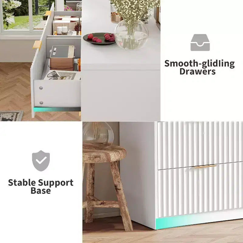 Modern Fluted 8/9-Drawer Dresser for Bedroom, Storage Organizer for Living Room, Hallway & Entryway, White/Black/Natural Oak