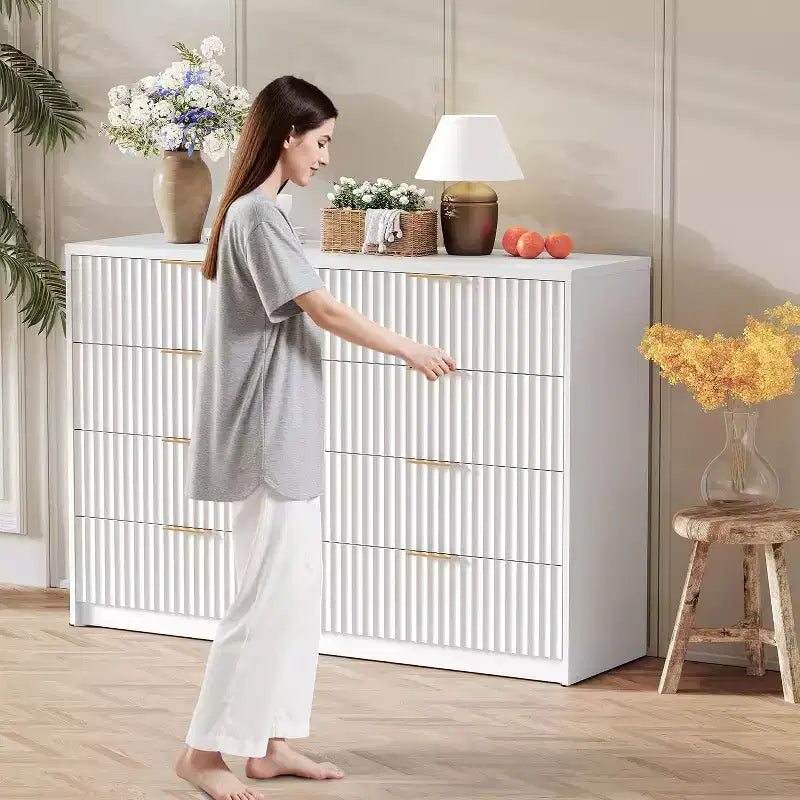Modern Fluted 8/9-Drawer Dresser for Bedroom, Storage Organizer for Living Room, Hallway & Entryway, White/Black/Natural Oak