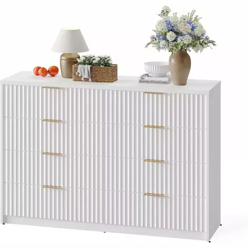 Modern Fluted 8/9-Drawer Dresser for Bedroom, Storage Organizer for Living Room, Hallway & Entryway, White/Black/Natural Oak