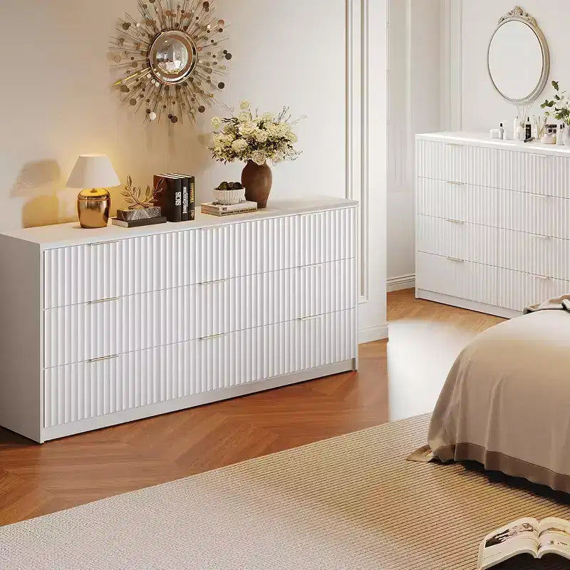 Modern Fluted 8/9-Drawer Dresser for Bedroom, Storage Organizer for Living Room, Hallway & Entryway, White/Black/Natural Oak