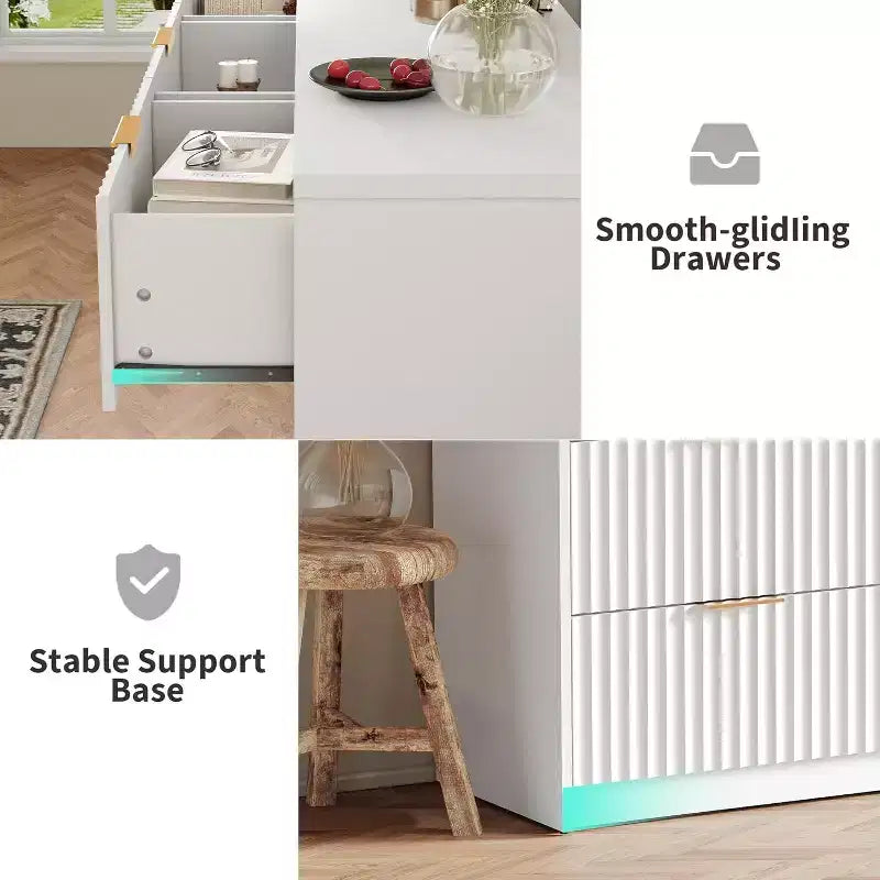 Modern Fluted 8/9-Drawer Dresser for Bedroom, Storage Organizer for Living Room, Hallway & Entryway, White/Black/Natural Oak