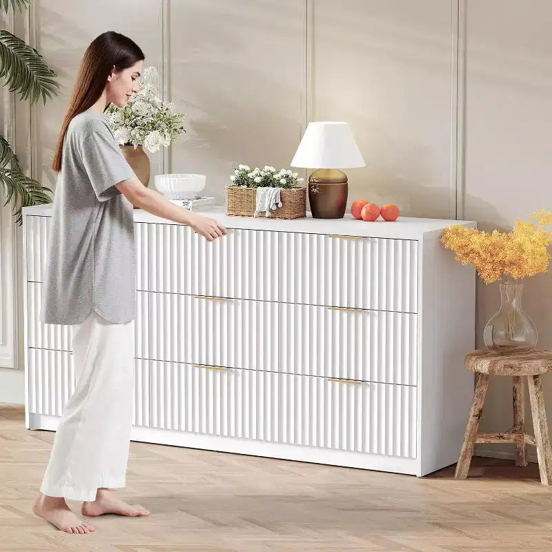 Modern Fluted 8/9-Drawer Dresser for Bedroom, Storage Organizer for Living Room, Hallway & Entryway, White/Black/Natural Oak