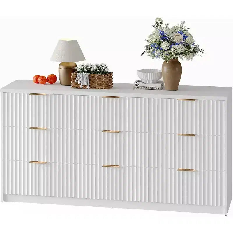 Modern Fluted 8/9-Drawer Dresser for Bedroom, Storage Organizer for Living Room, Hallway & Entryway, White/Black/Natural Oak