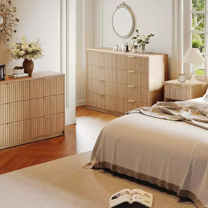 Modern Fluted 8/9-Drawer Dresser for Bedroom, Storage Organizer for Living Room, Hallway & Entryway, White/Black/Natural Oak