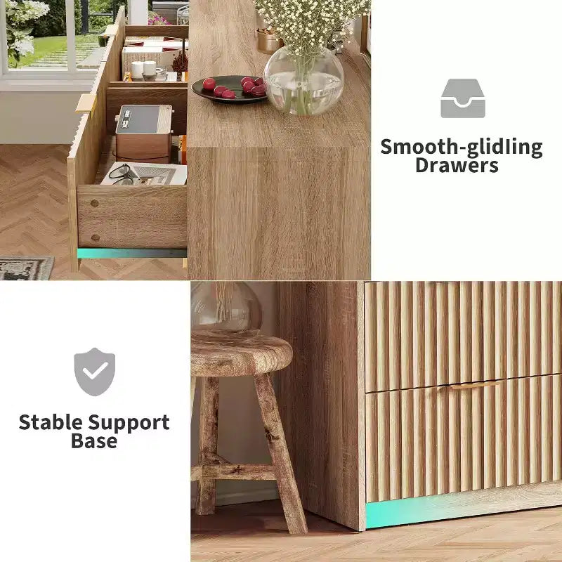 Modern Fluted 8/9-Drawer Dresser for Bedroom, Storage Organizer for Living Room, Hallway & Entryway, White/Black/Natural Oak