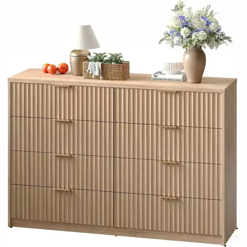 Modern Fluted 8/9-Drawer Dresser for Bedroom, Storage Organizer for Living Room, Hallway & Entryway, White/Black/Natural Oak