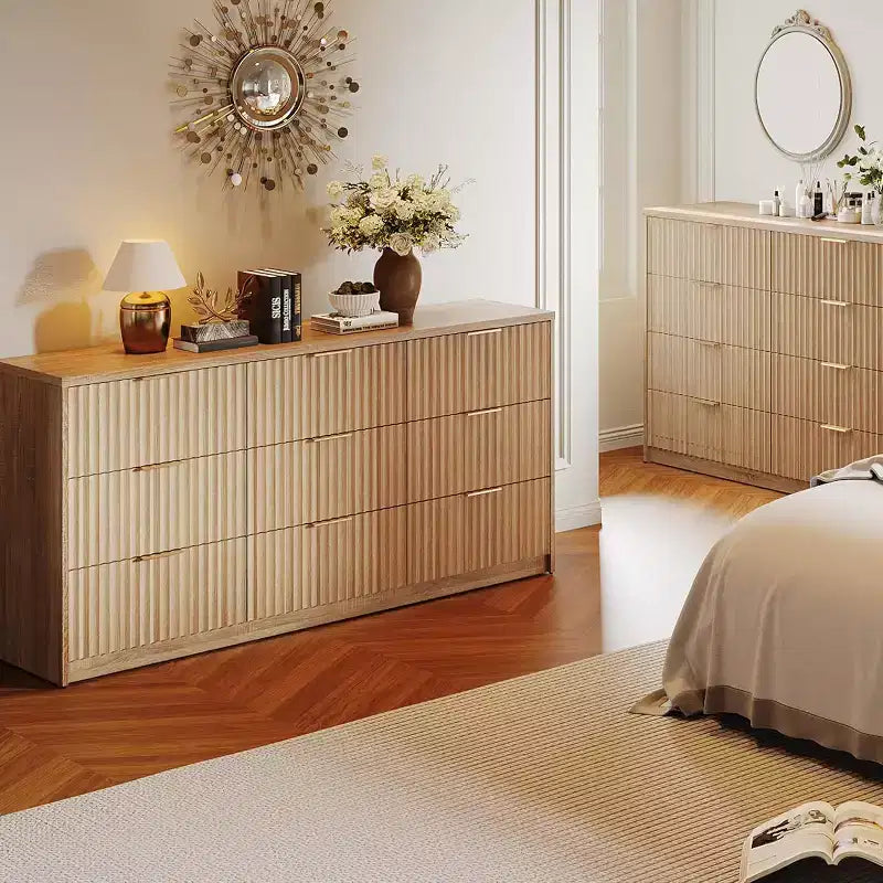 Modern Fluted 8/9-Drawer Dresser for Bedroom, Storage Organizer for Living Room, Hallway & Entryway, White/Black/Natural Oak